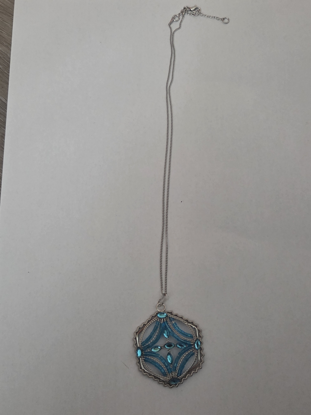Silver-Tone Necklace with Turquoise Blue Gem Pendant - Women's Jewelry